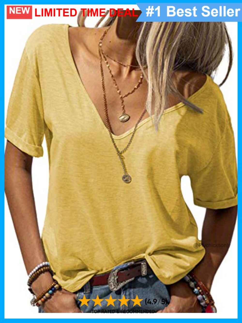 Women's Deep V-Neck Short Sleeve Loose Casual T-Shirt Top